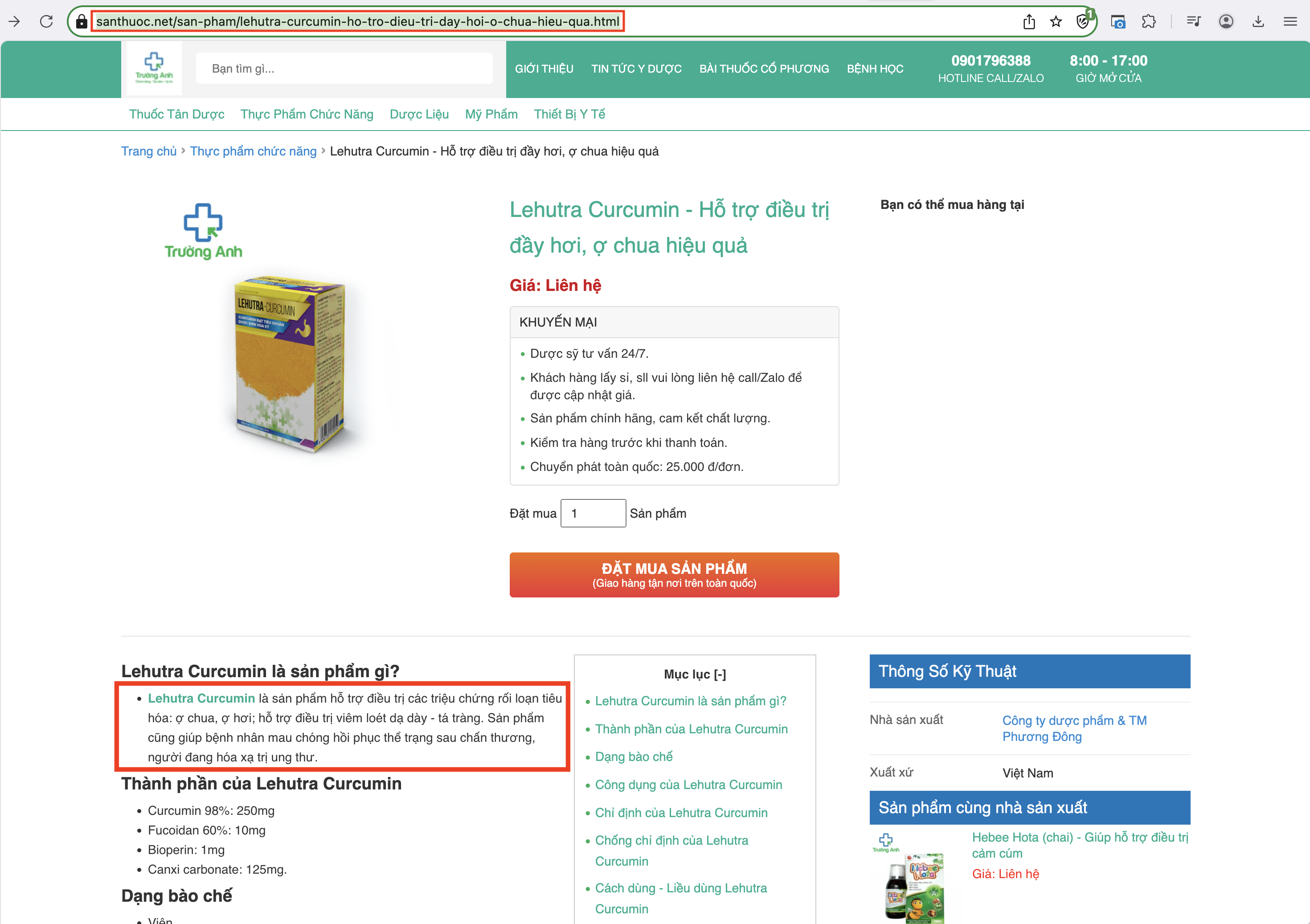 Cảnh báo TPBVSK LehutraCurcumin quảng cáo gây hiểu nhầm có tác dụng như thuốc chữa bệnh